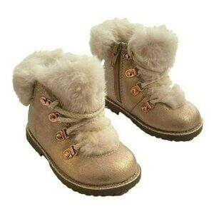 Harper Canyon Kids Shoes Rose Gold Faux Fur Trim Hiker Boot New Size 5